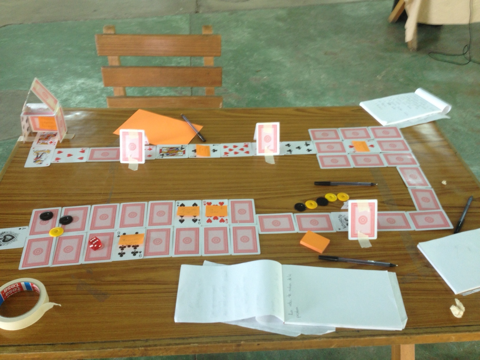 An early prototype repurposing a deck of cards as a shifting game board