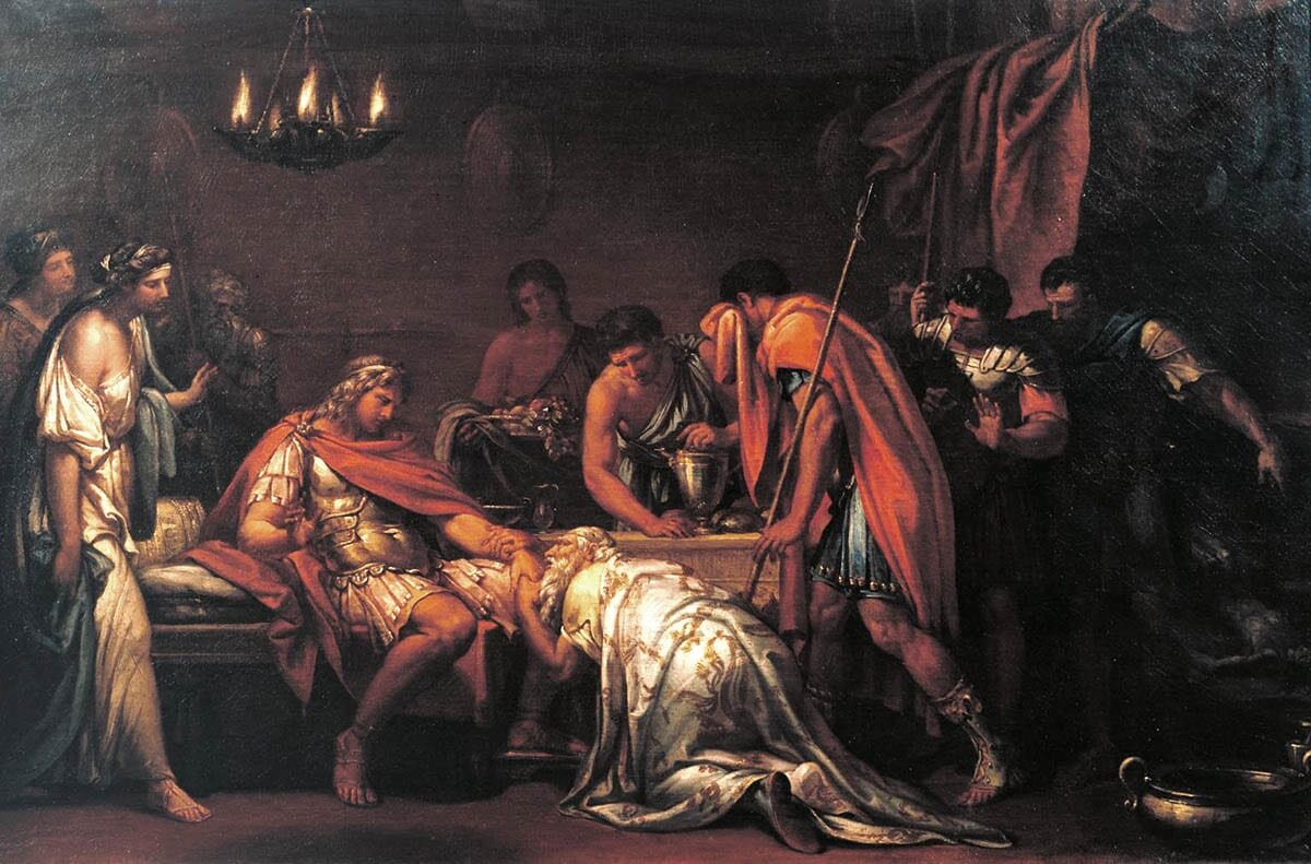 Príamo rogando a Aquiles por el cuerpo de Héctor. Gavin Hamilton, 1775.