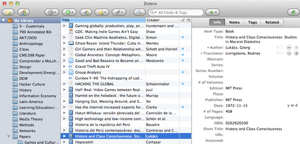 The Zotero interface allows you to build collections of resources and export references lists for them.